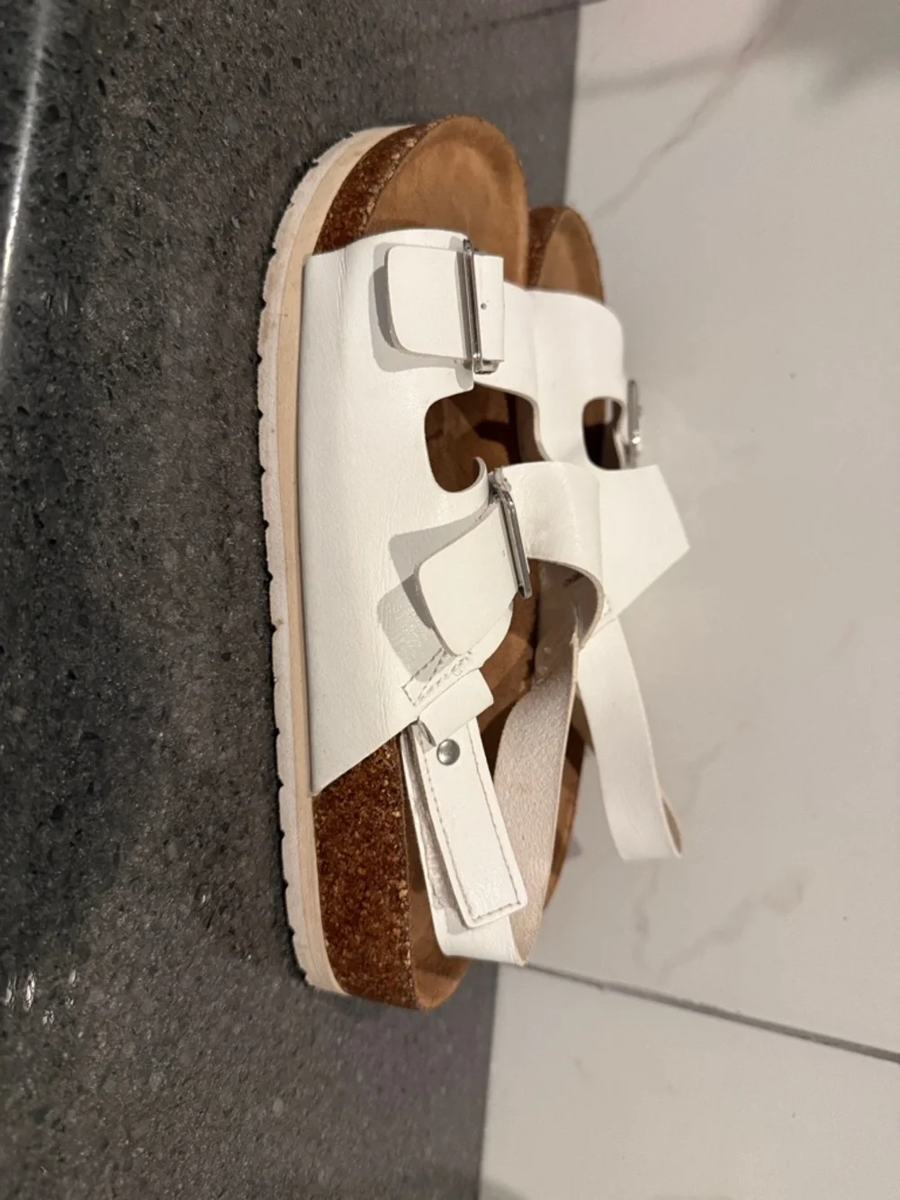 Time and Tru White Double-Buckle Slingback Sandals - Picture 2 of 9